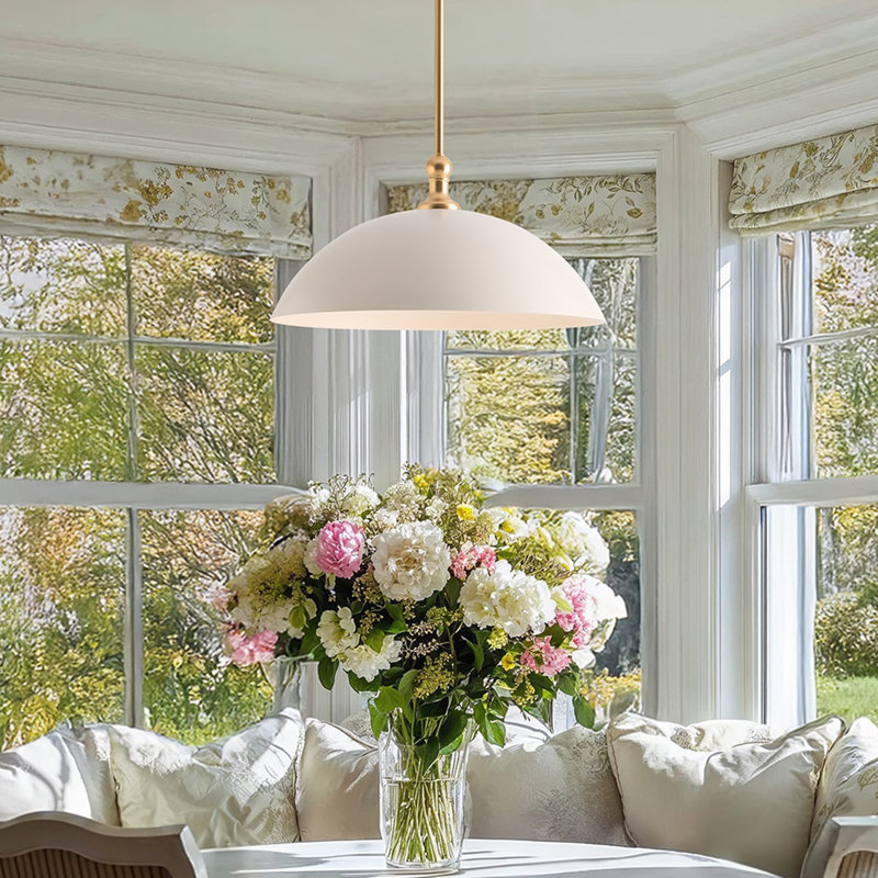 Eliza Modern Pendant Light – 18" Metal Gold, Ivory White Dome 1-Light Hardwired Dimmable Light Fixture for Kitchen Island or Dining Room in Mid-Century Modern, Scandinavian, and Contemporary Style