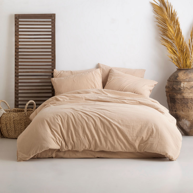Ensemble de housse de couette 100% coton Snavely, Beige, Housse de couette très grand + 2 taies d'oreiller