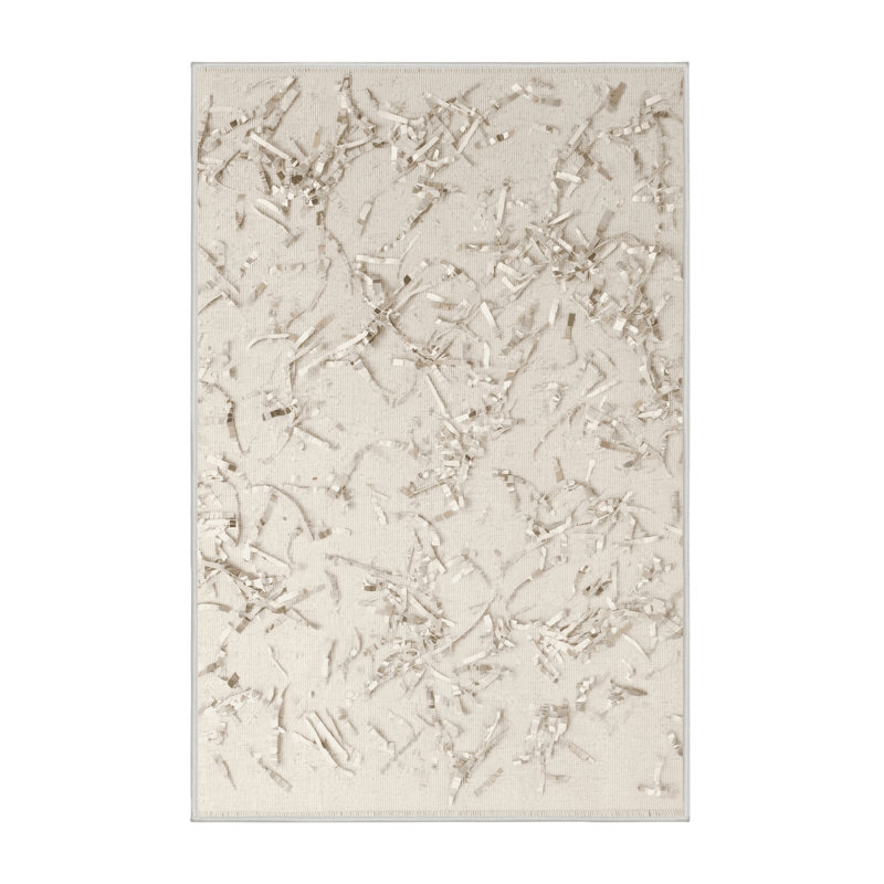 Machine Washable Soho New Years Modern & Contemporary Abstract Rug in Beige – White Binding, 7x10