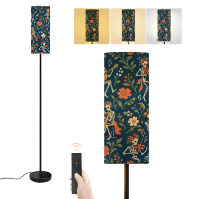 Lampadaire squelette musical floral gothique, divers instruments de musique, notes de musique, Halloween, lampe sur pied moderne à intensité variable avec télécommande et interrupteur au pied, abat-jour, lampe de coin haute pour salon, chambre ou bureau