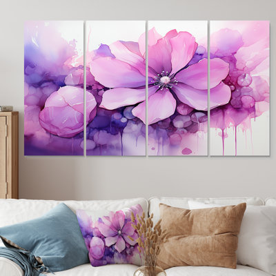 Encre botanique rose et mauve - ensemble de 4 décorations murales botaniques abstraites