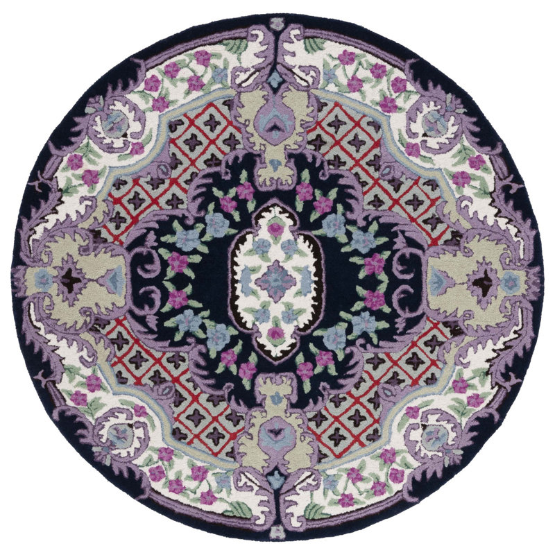 Couran Hand Tufted Wool Floral Rug, Round 5'