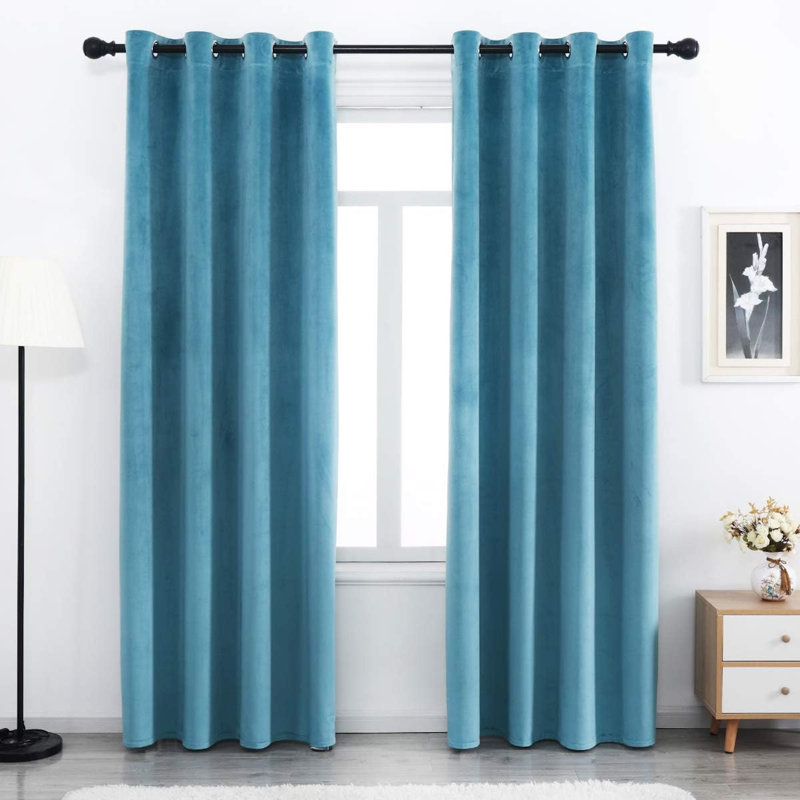Velvet Blackout Curtain Pair, 52" W x 72" L, Blue