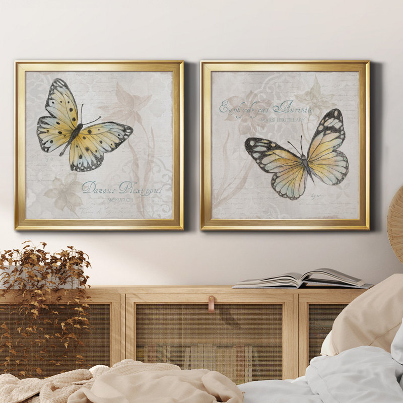 Carte postale papillon I - impression sur toile 2 pièces, Or, H 30,5 po x l 61 po x P 1,5 po