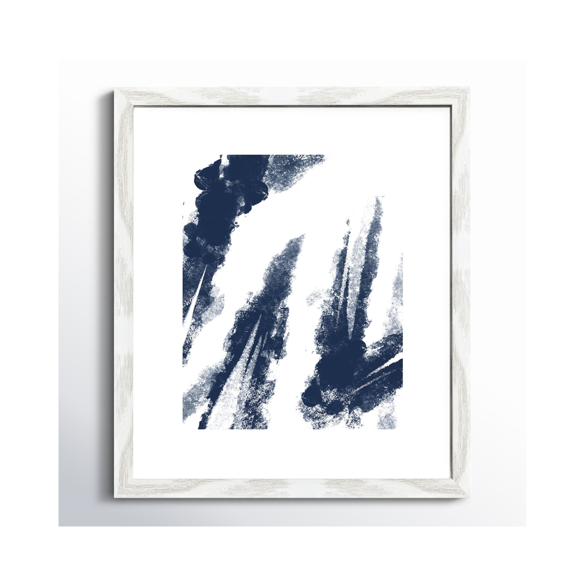Navy Striking Seams 2 - Painting Print, 15" H x 13" W x 0.75" D, White Wood Framed Paper