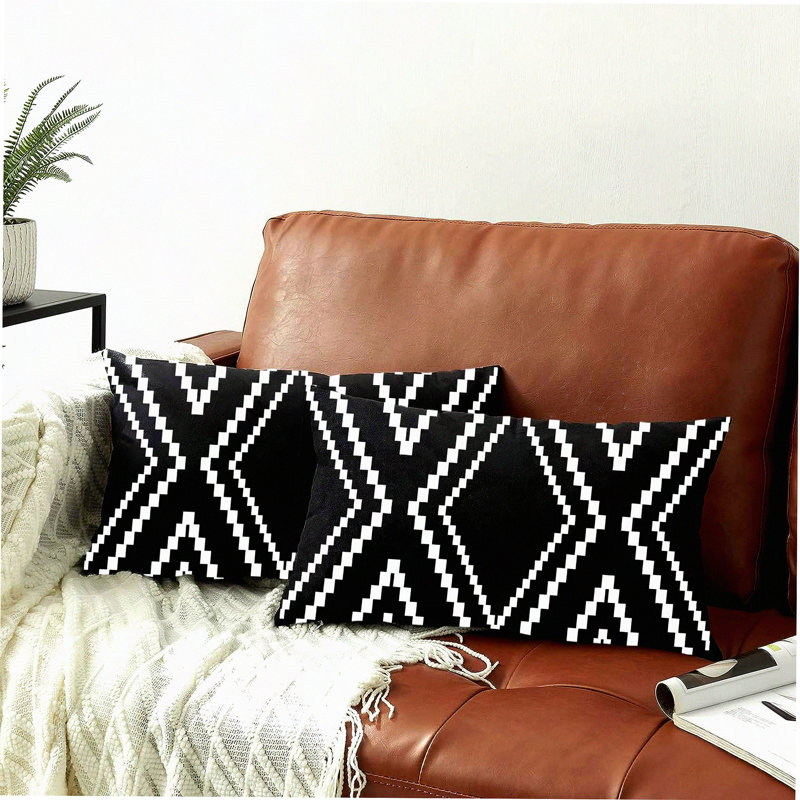 Boho Velvet Black Pillowcase Set - Soft Square Decorative Throw Pillow Covers for Sofa Couch Bed Decor - 2 Pack