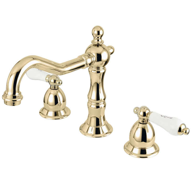 Vintage Lavatory Widespread Bathroom Faucet with Drain Assembly, Polished Brass
