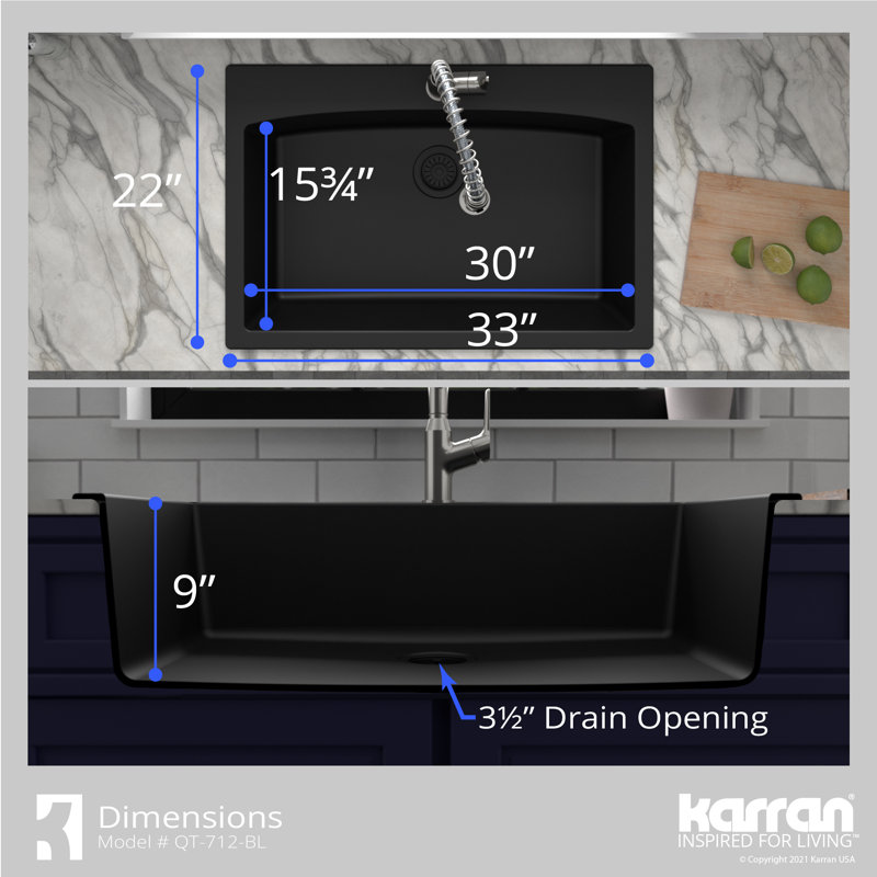 Karran Quartz 33'' X 22'' Single Bowl Drop-in Kitchen Sink With KKF210 Faucet in Stainless Steel