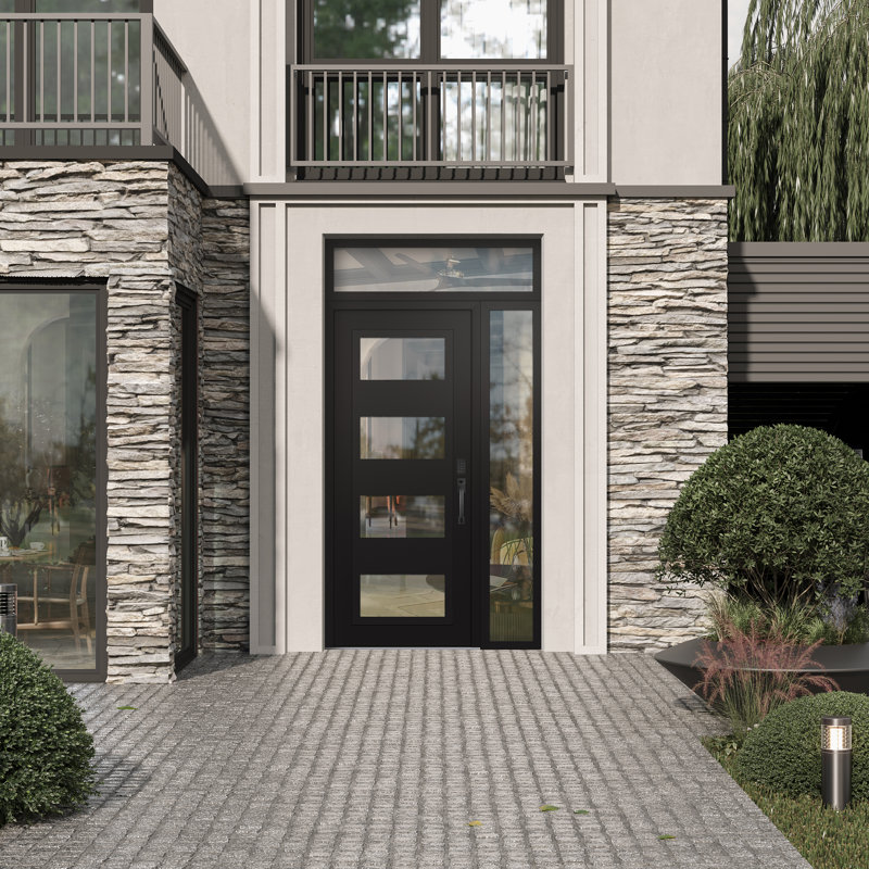 Porte d'entrée avant à panneau avant avec panneau latéral et panneau noir, L 49,25 po x H 95,69 po, Clair