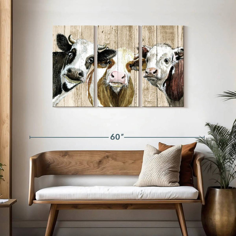Brampt Curious Cows On Wood, 28" H x 45" W