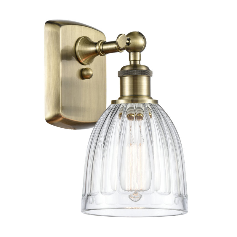 Dunder Armed Sconce, Clear, Incandescent, Antique Brass