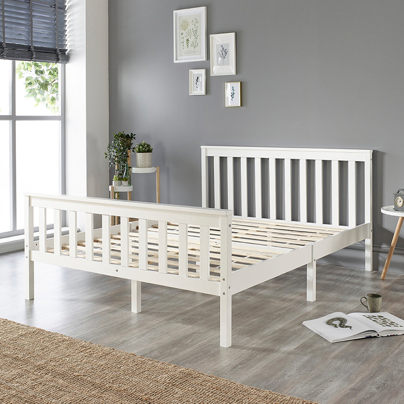 Aadi Solid Wood Shaker Bed Frame, Kingsize (5'), White
