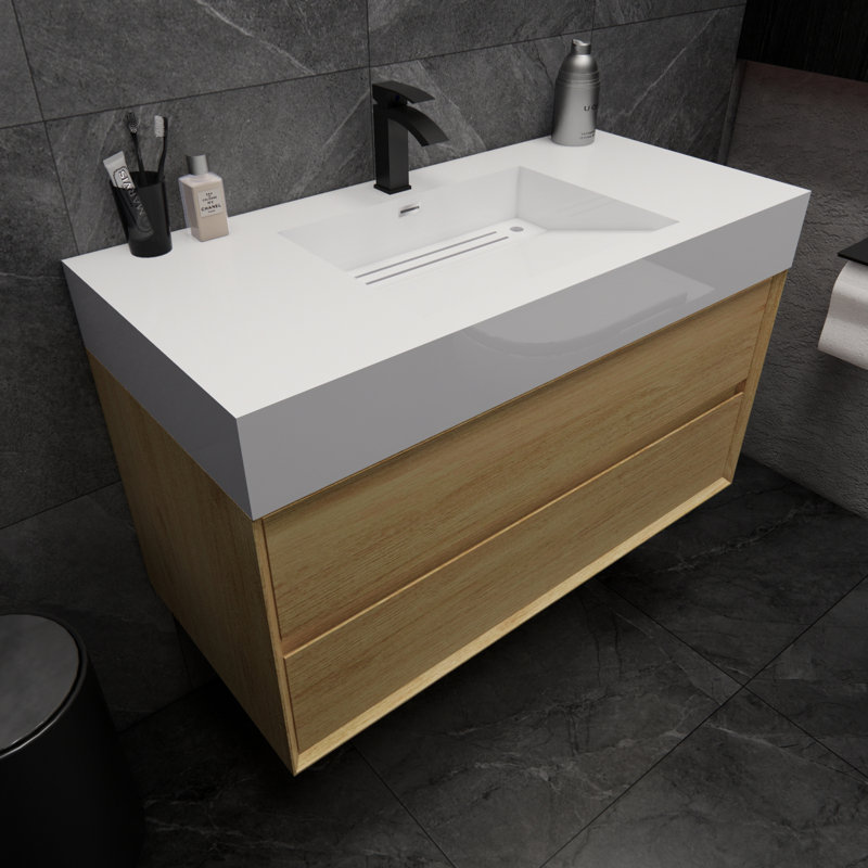Meuble-lavabo mural simple 42 po Albizu, Brun