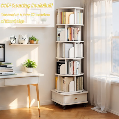 Bibliothèque rotative à 5 niveaux, étagère ronde rotative à 360 °, peu encombrante, petite bibliothèque rotative pour chambre à coucher, salon, maison, bureau