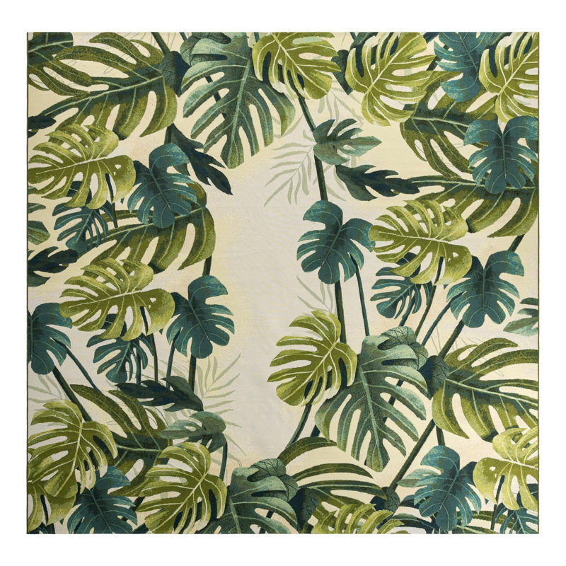 Tapis intérieur / extérieur floral Cindina, Carré 12 pi