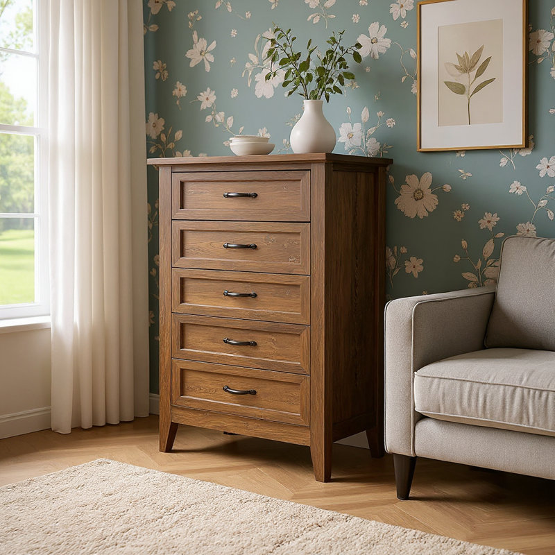 Commode 5 tiroirs 5 tiroirs avec poignée en métal, Jaune rétro
