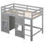 Lit mezzanine simple avec rangement pour garde-robe, gris - construction en bois robuste pour la chambre à coucher avec 2 fenêtres et garde-robe de rangement, fabrication solide
