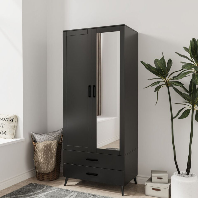 Bostick Solid Wood Wardrobe, Black