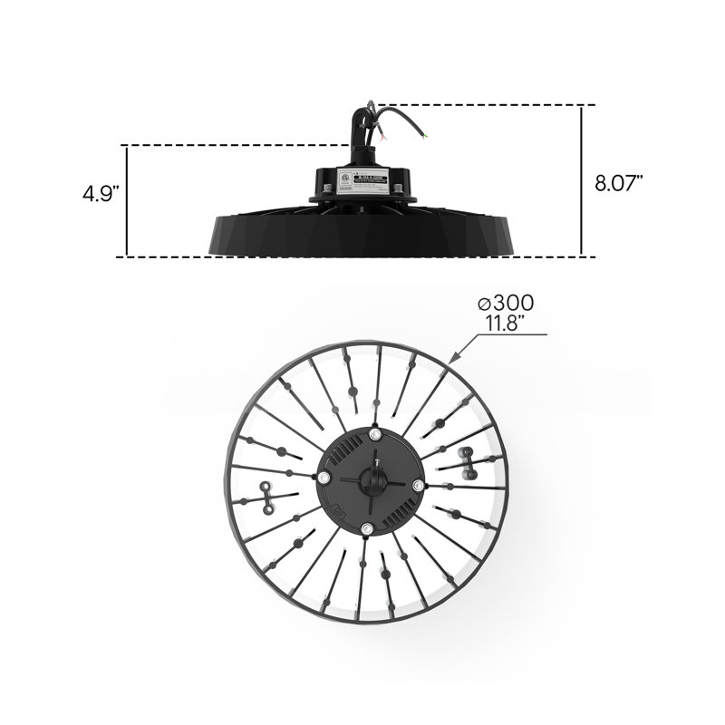 12 en 200 watts 5000 W à intensité variable intégrée UFO High Bay Light 32 000 lumens classé AC100-277V homologué DLC, 12