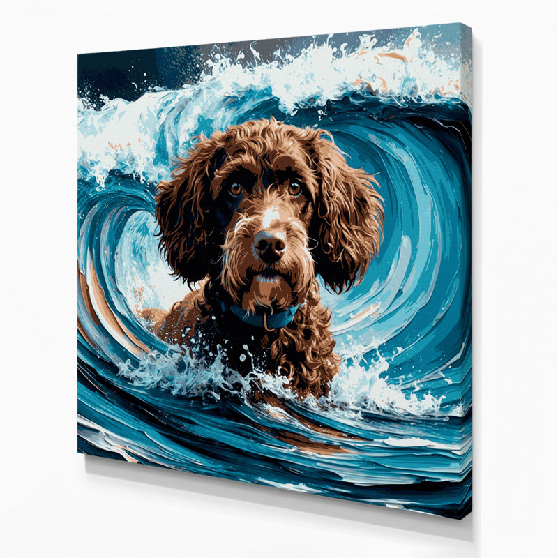 Chiens, chien d'eau espagnol sur toile grise, H 8 po x l 8 po