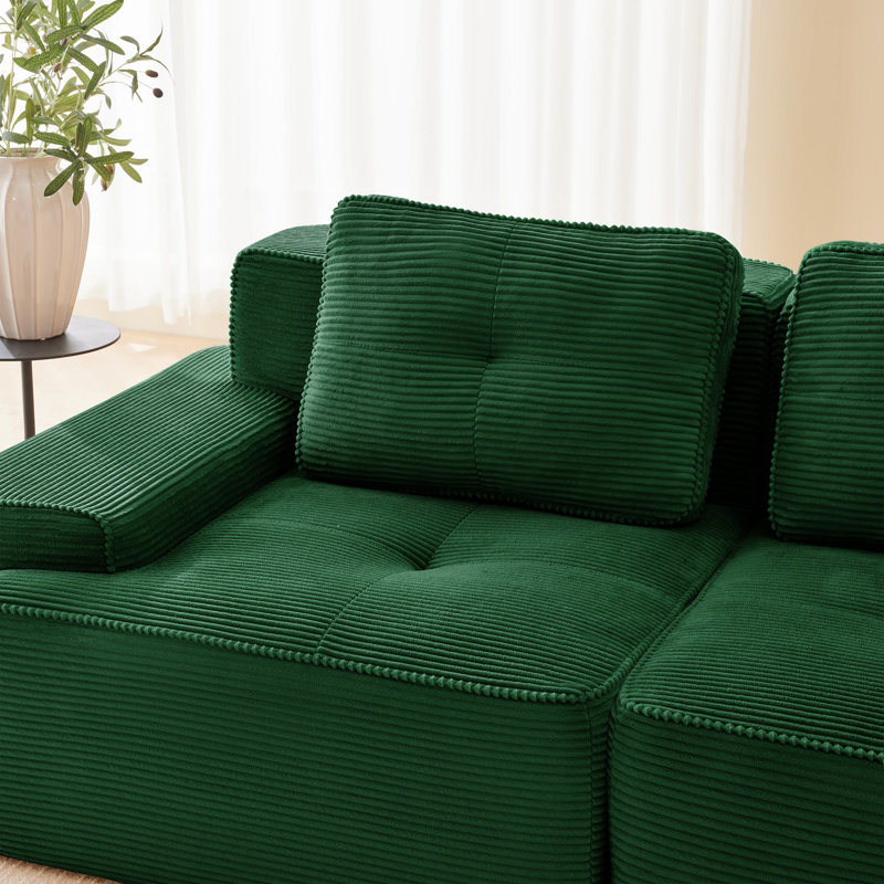 Canapé modulaire en forme de U 117 po avec repose-pieds mobile 117 po, Velours côtelé vert