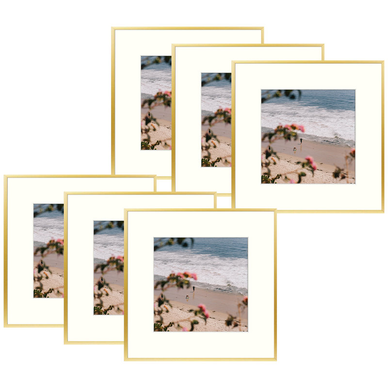 Ensemble de cadres photo en métal avec passe-partout - Basics by Wayfair ™, Or, 12 po x 12 po emmêlé à 8 po x 8 po