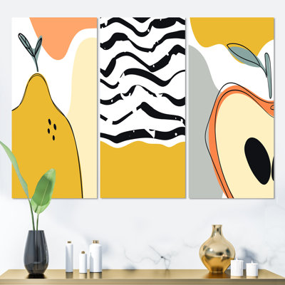 Vintage Abstract Geometrics In Retro Colors VII - Mid-Century Modern Art Set Of 3 Pieces