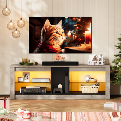 Nabria 55" length  TV Stand Cabinet With Glass Shelf & RGB LED Lighted for up to 65" TVs