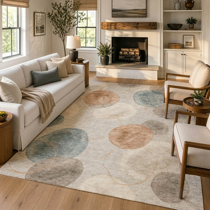 Tapis géométrique Ceajay ACN3085 lavable à la machine pour l'intérieur et l'extérieur, Taupe, 9 pi x 12 pi