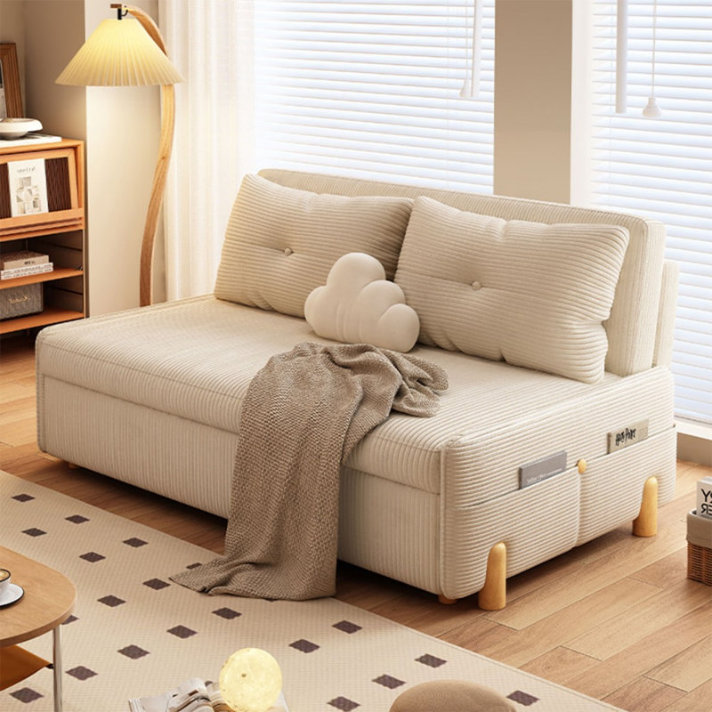 Canapé-lit en velours côtelé beige, 74.8"W*34.65"D*34.65"H