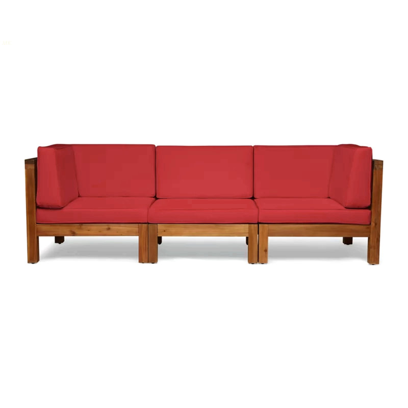 3-PIECE SOFA SET, RED, Red, Teak