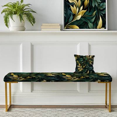 Feuille verte et jaune Harmony III - Banc rembourré floral doré