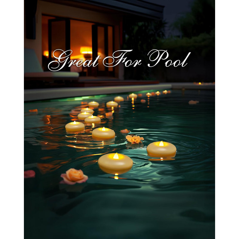 3" H Waterproof Flickering Floating Tealight, 12, Ivory