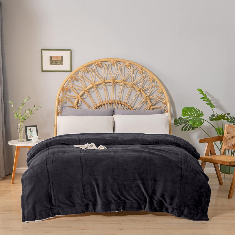 Luxury Sherpa Fleece Throw Blanket, Bedroom, Bedding, King size, Double, 130cm W x 150cm L, Grey
