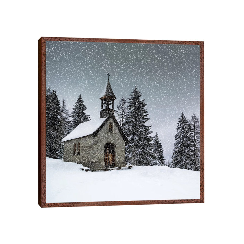 Bavarian Winters Tale Anna Chapel by Melanie Viola - Print on Canvas, 93.98 cm H x 93.98 cm W, Classic Brown Wood Framed