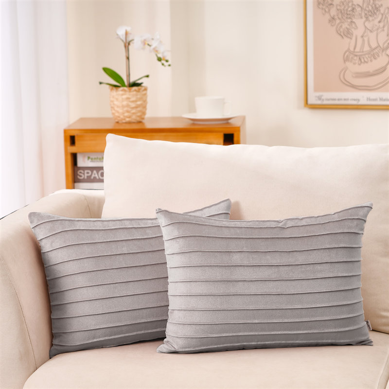 Striped Velvet Pillow Cover, Gray