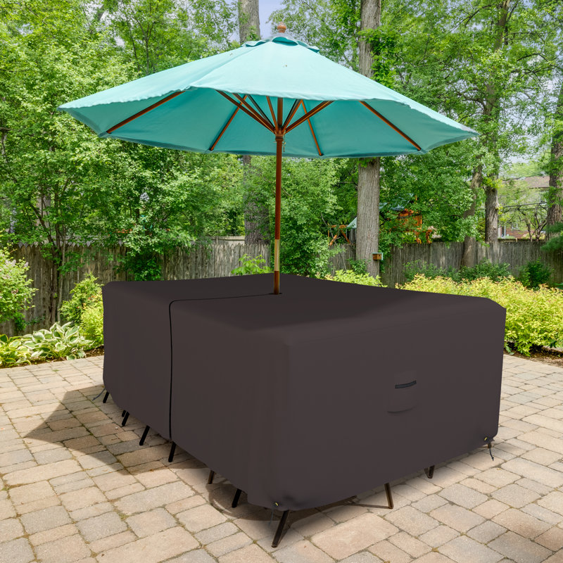 HeavyDuty Multipurpose Waterproof Outdoor Rectangle Dining Table &Chair Set Cover with Umbrella Hole, Coffee