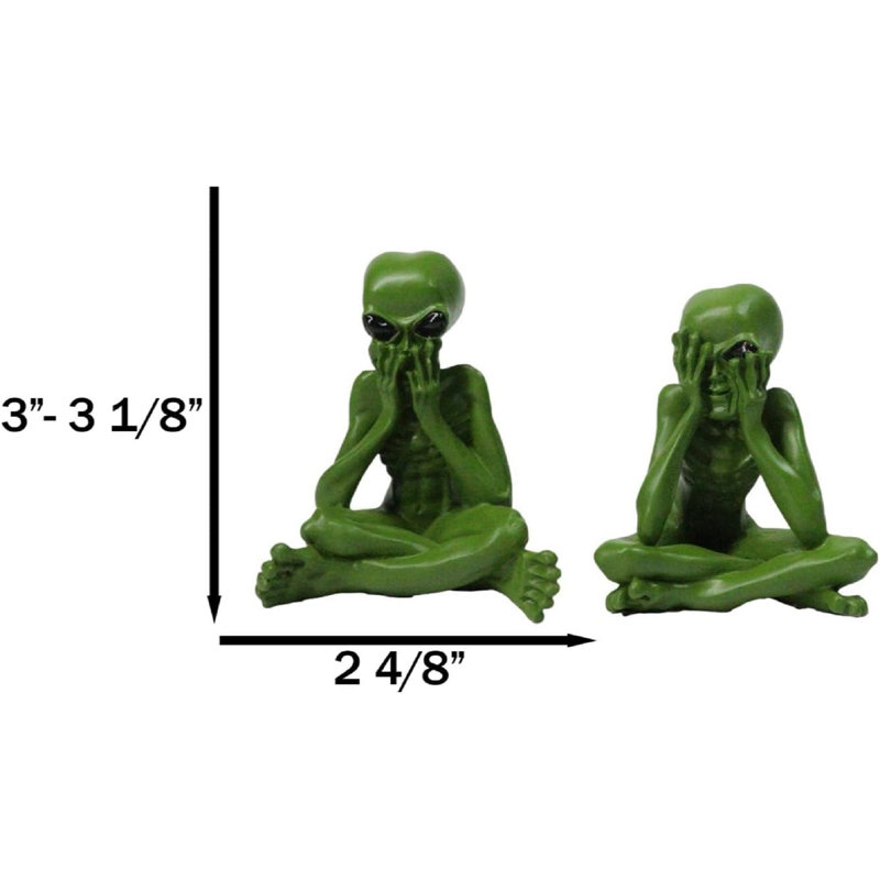 Figurines UFO vert espace ET Roswell «See Hear Speak No Evil» 3 po