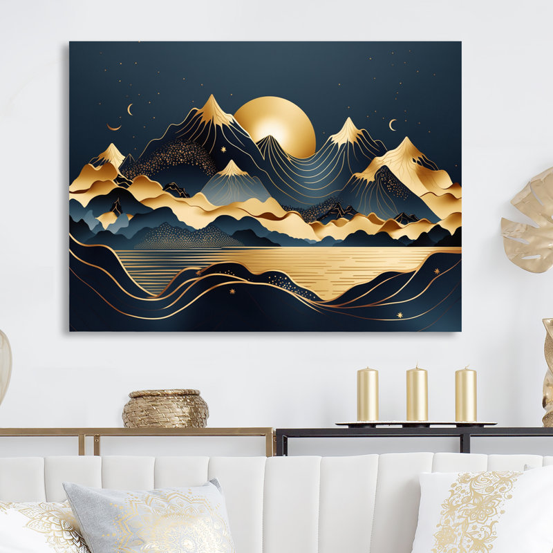 Gold Minimalist Mountains II - impression sans cadre sur métal, H 12 po x l 20 po x P 1 po