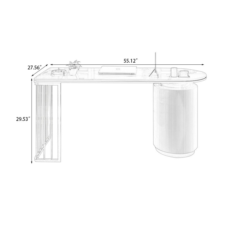 Bureau blanc rectangulaire en bois manufacturé avec 3 tiroirs, H 29,53 po x l 55,12 po x P 27,56 po