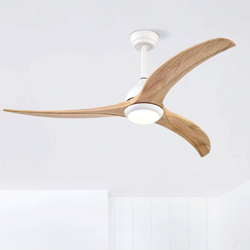 52" Solid Wood Blades Ceiling Fan, Indoor Outdoor Ceiling Fan With Light With Remote Control, Noiseless Reversible Motor, 6 Speed ,3 Color , For Patio Living Room, Bedroom, Office,Indoor.(Matte White)