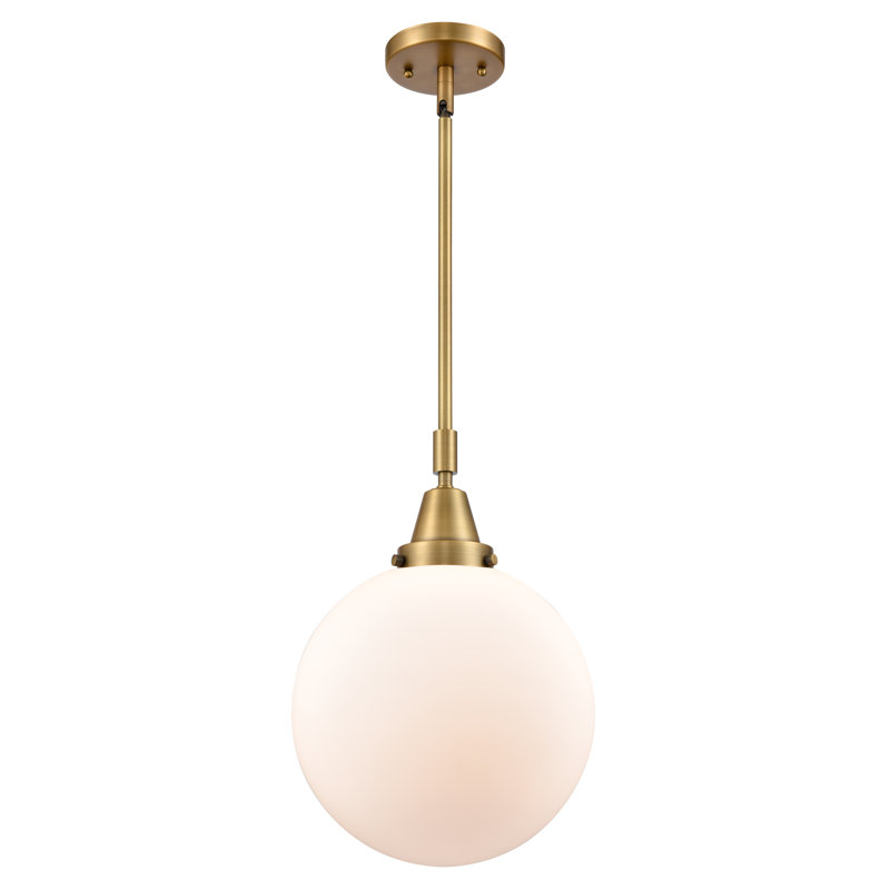 Luminaire suspendu sphère 1 lumière Lorri, H 44,88 po x l 10 po x P 10 po, Blanc mat, Laiton brossé