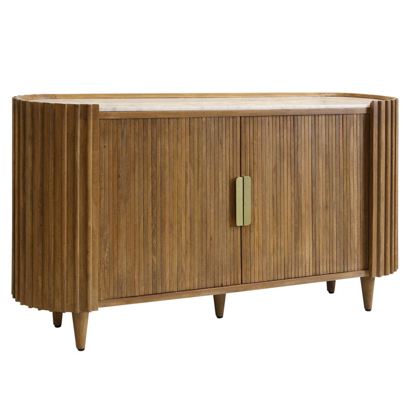 Riviera Sideboard with Tambour Doors - Brown with White Marble Top