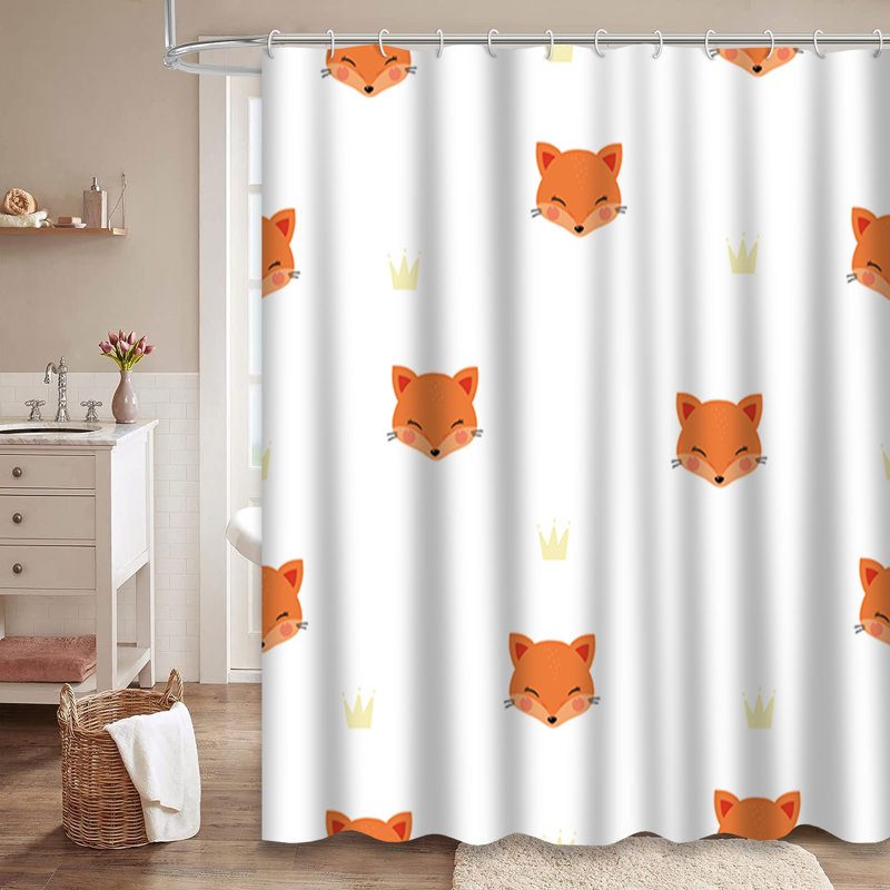 Caricature d'un mignon rideau de douche avec 12 crochets Boho, 72" L x 72" W