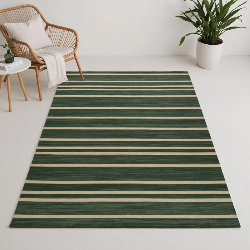 Tapis intérieur / extérieur vert HorizontalStripes, Rectangle 9 pi x 12 pi