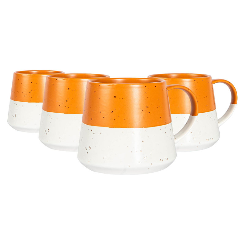 Dipped Flecked Stoneware Belly Mugs - 370ml, Orange/White