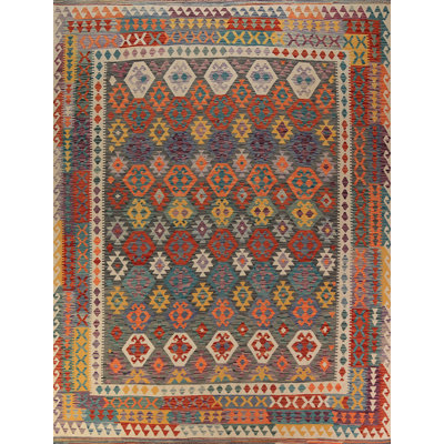 Tapis oriental réversible en laine Kilim 10 x 13