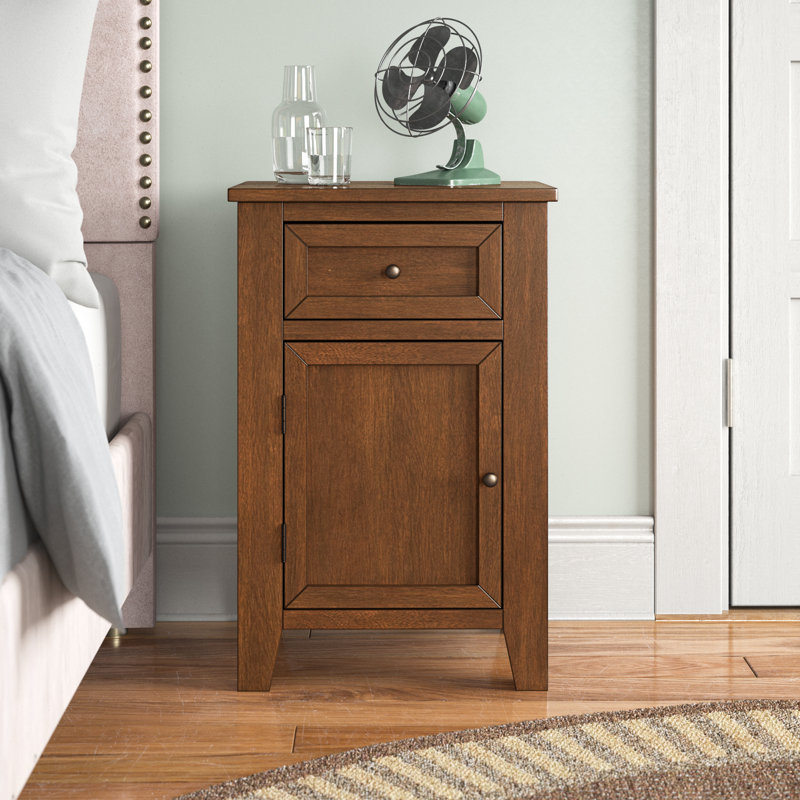 Hocking 26.2" H X-Side Wood End Table Side Table with 1 - Drawer, Adjustable Height Shelf, Brown, Brown