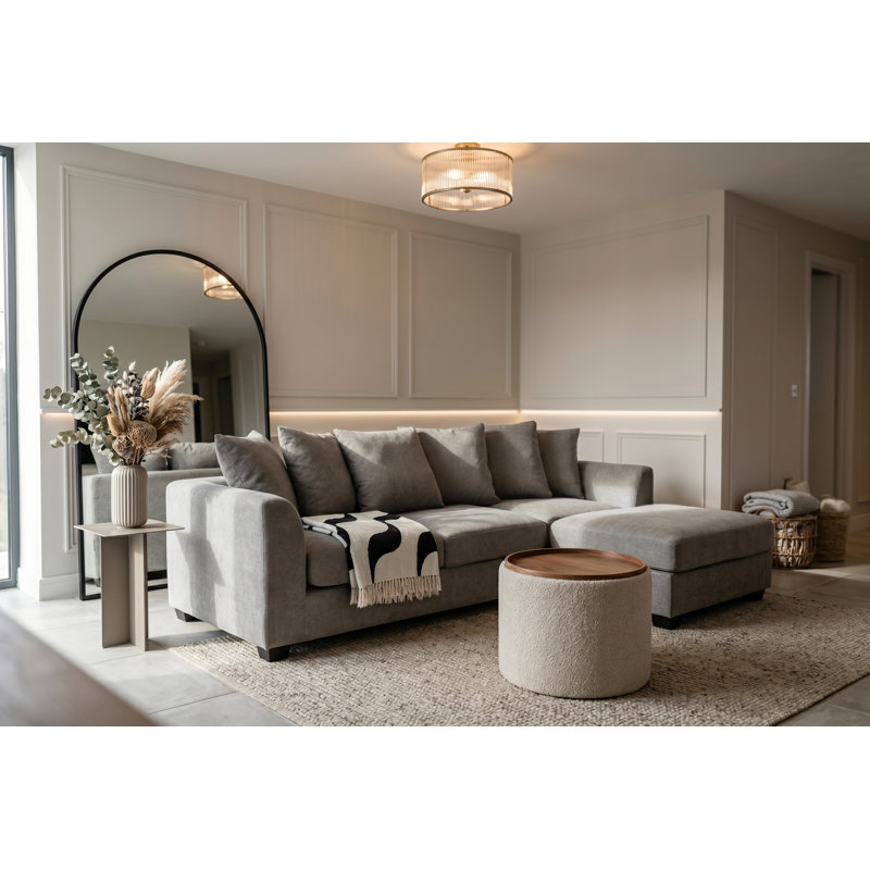 Corner Sofa with Chaise Chloe, Grey Chenille