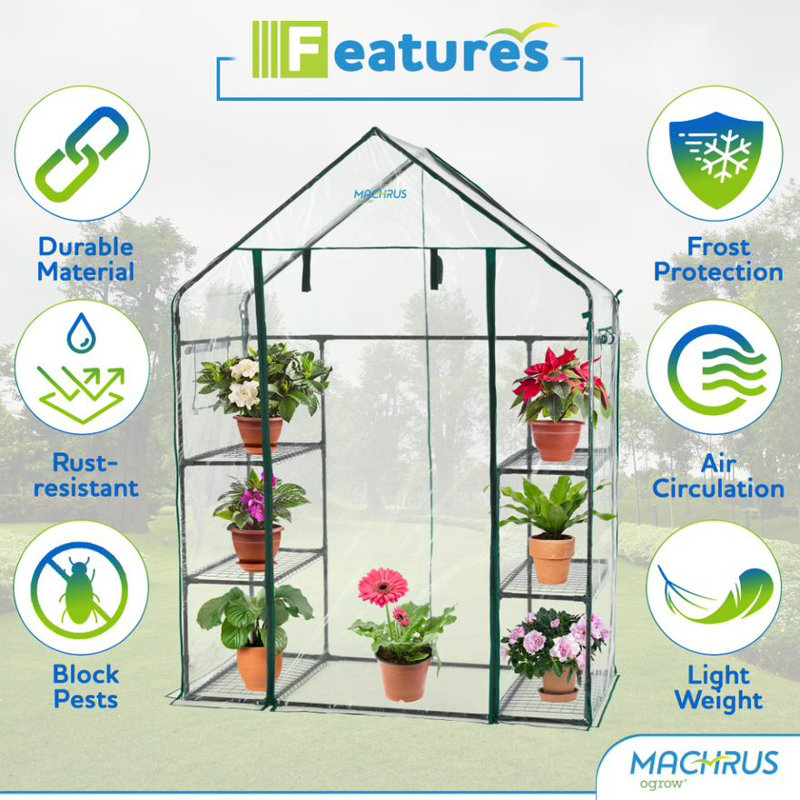 OGrow Machrus Ogrow Deluxe Walk-In Greenhouse with 3 Tiers and 6 ...